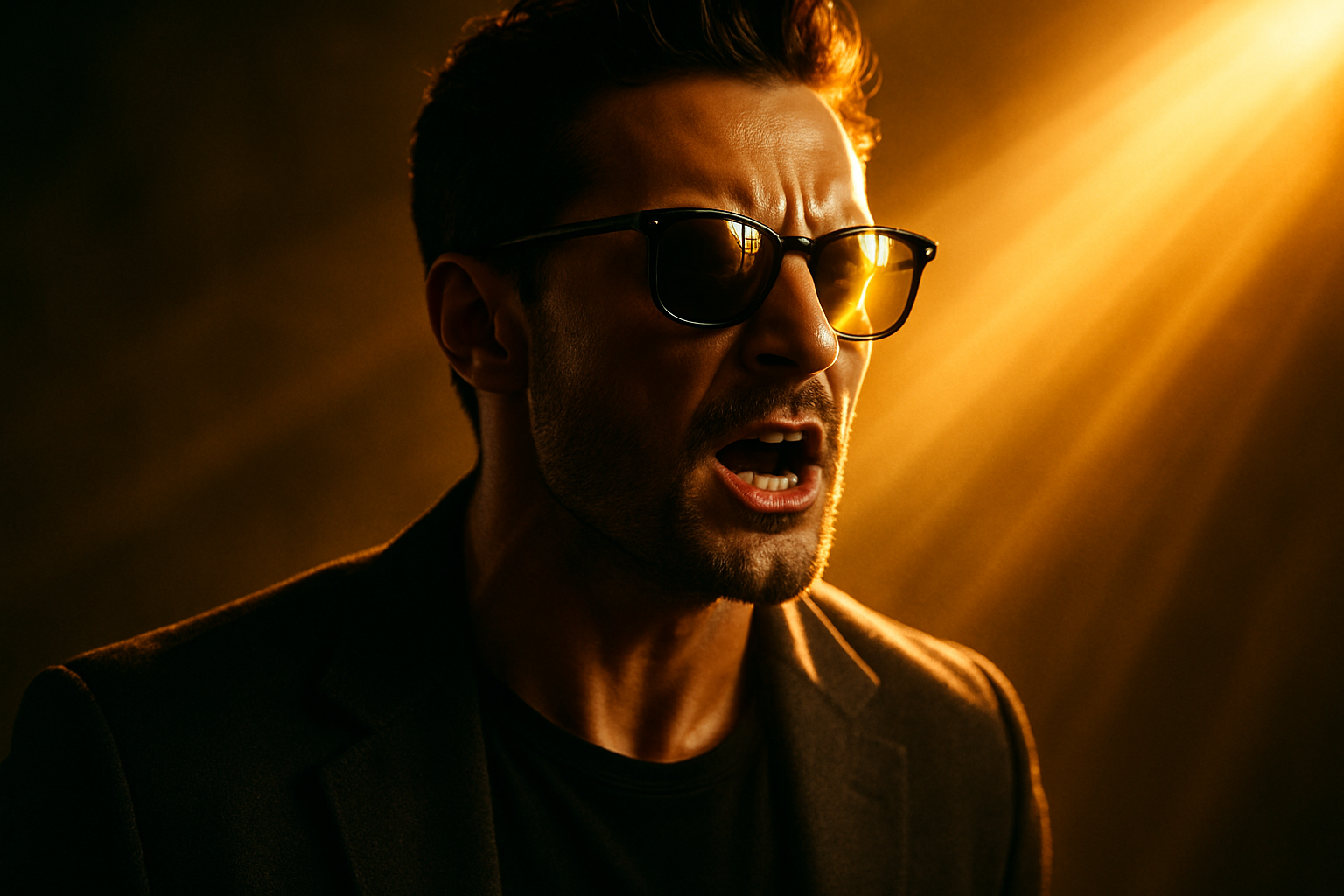 Man Wearing sunglass in a passion way while the sun is brightly shining his way